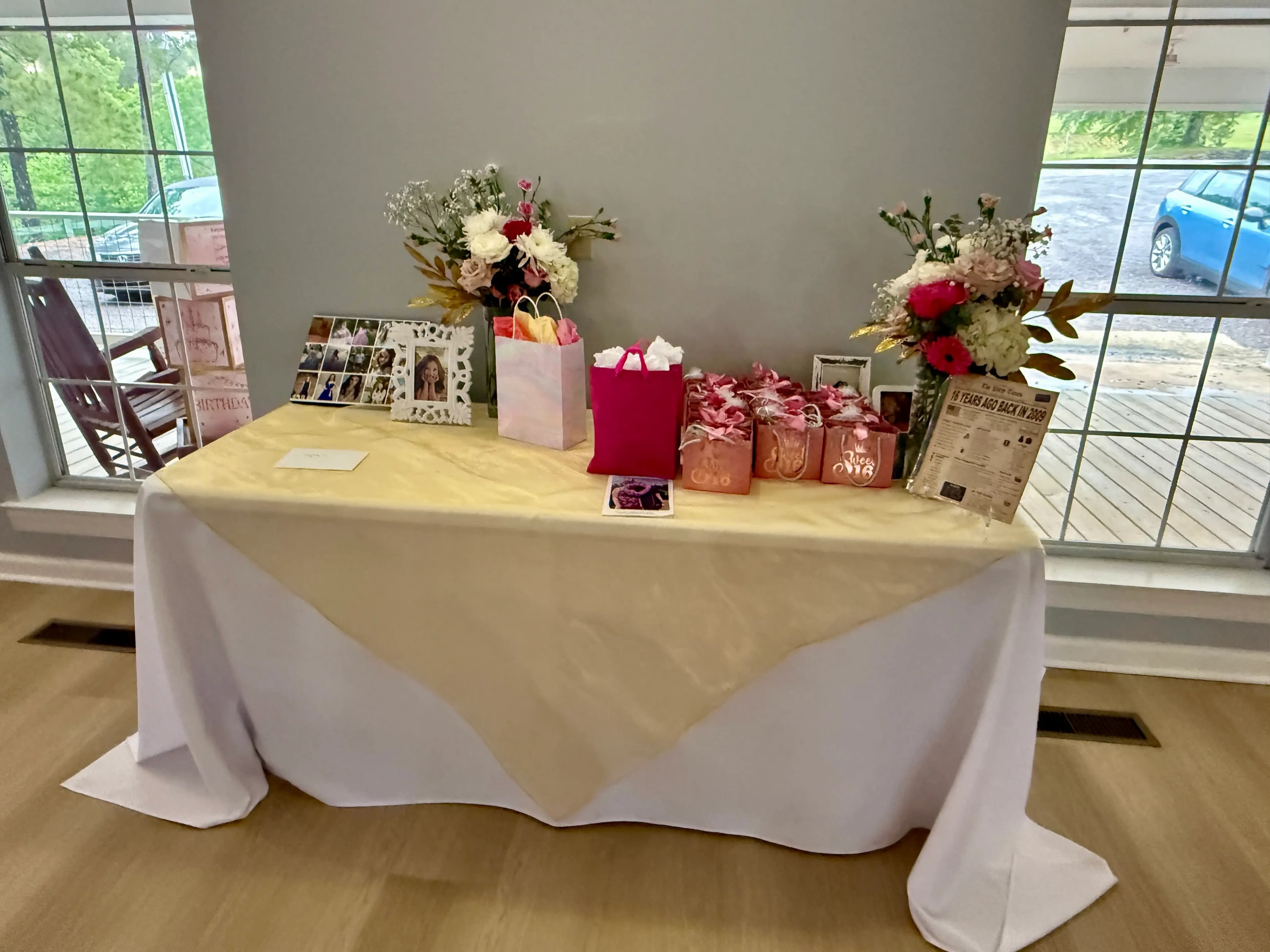 Birthday Gift Table with gold overlay