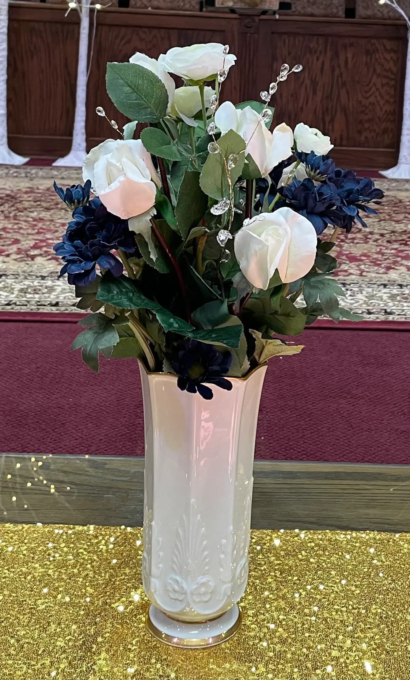 Blue and white floral arrangement