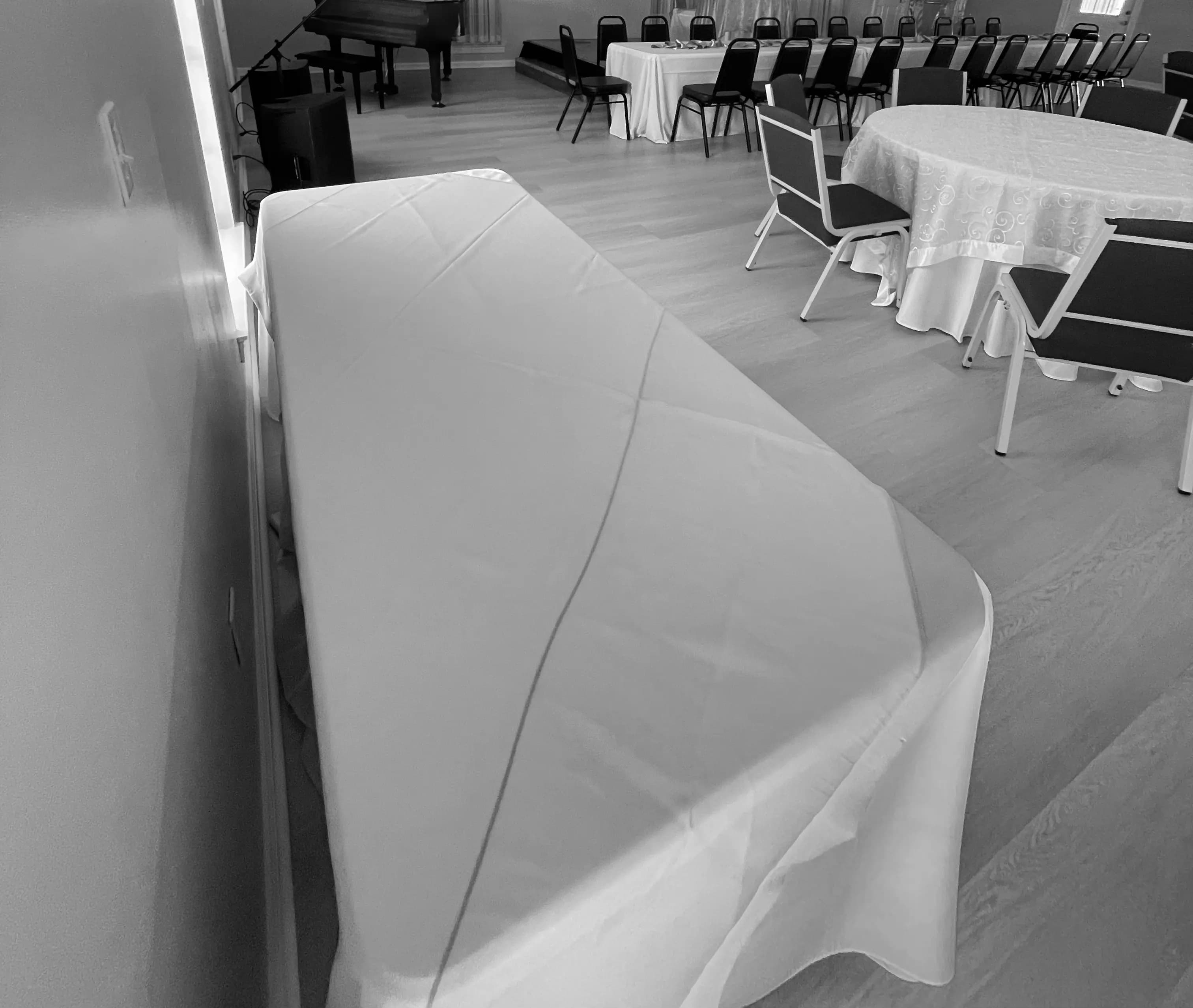 Rectangular table setup for corporate event