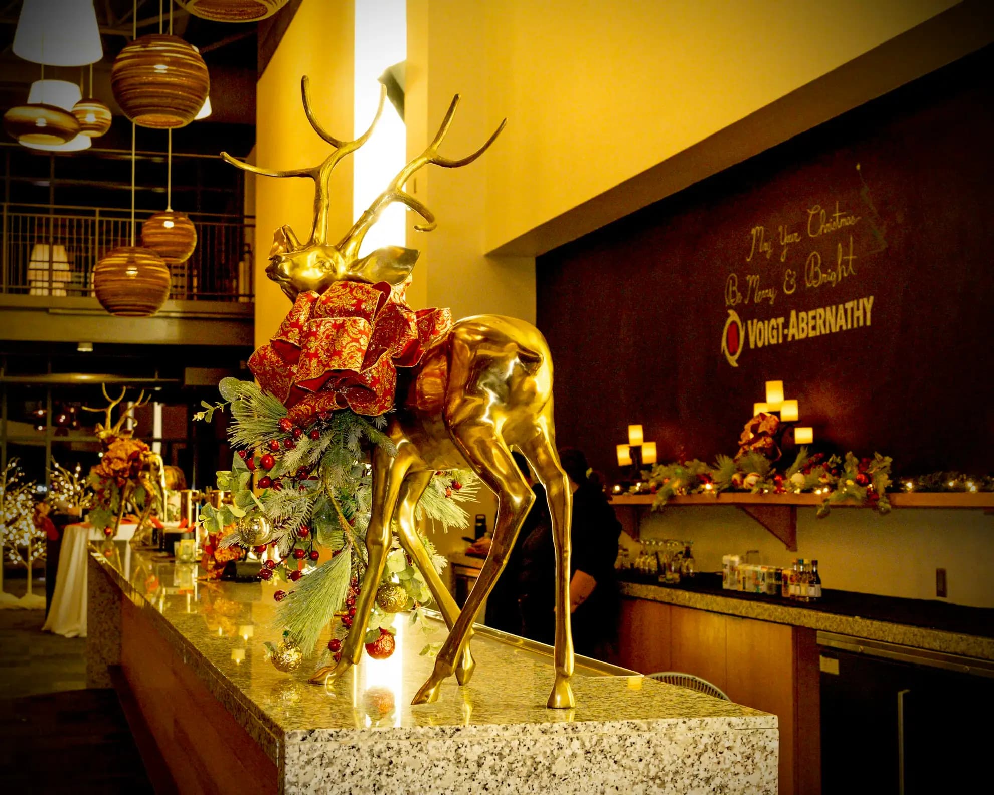 Gold Deer on top of the Bar Area at Holiday Party