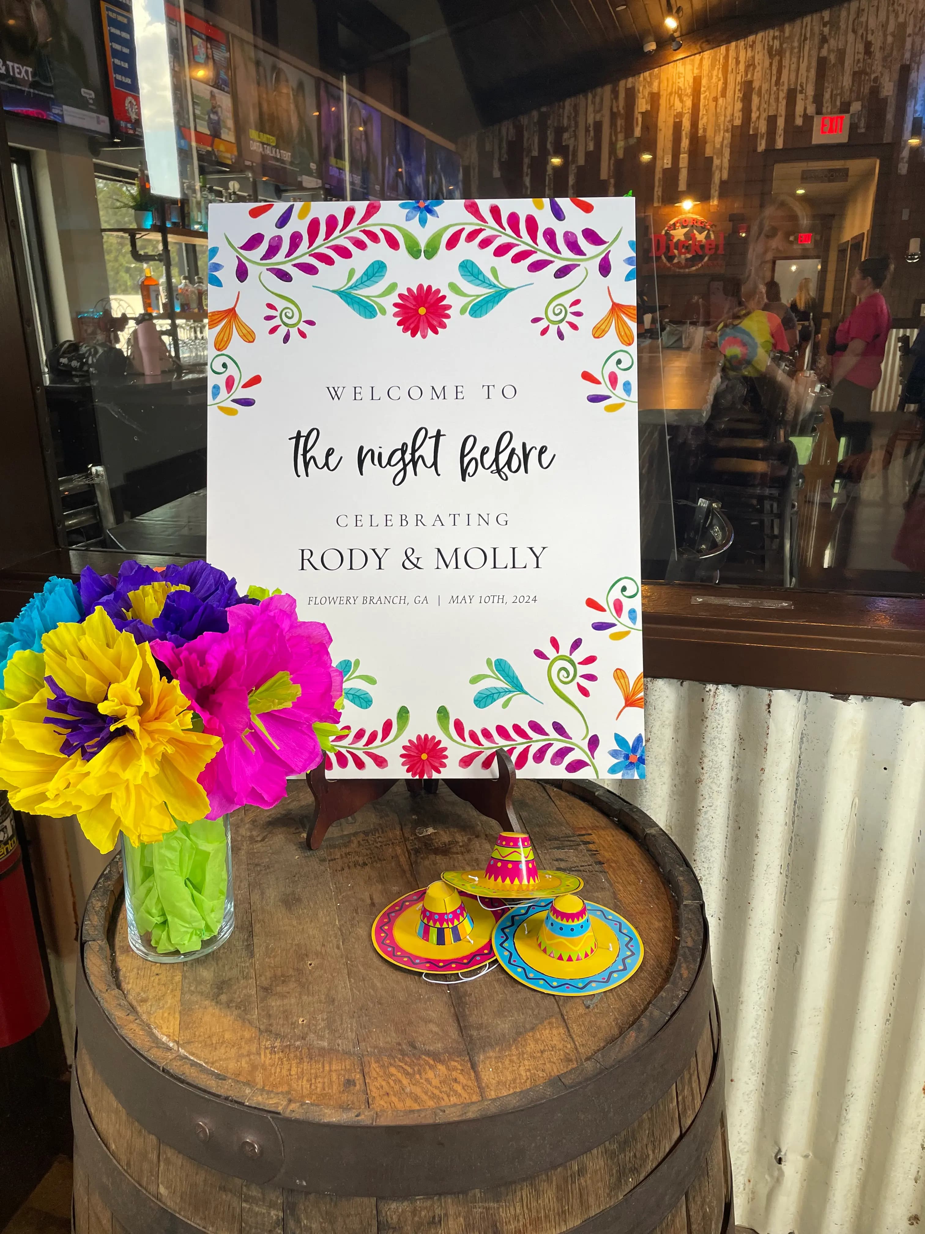 Custom welcome sign for 'the night before' celebration for Rody & Molly