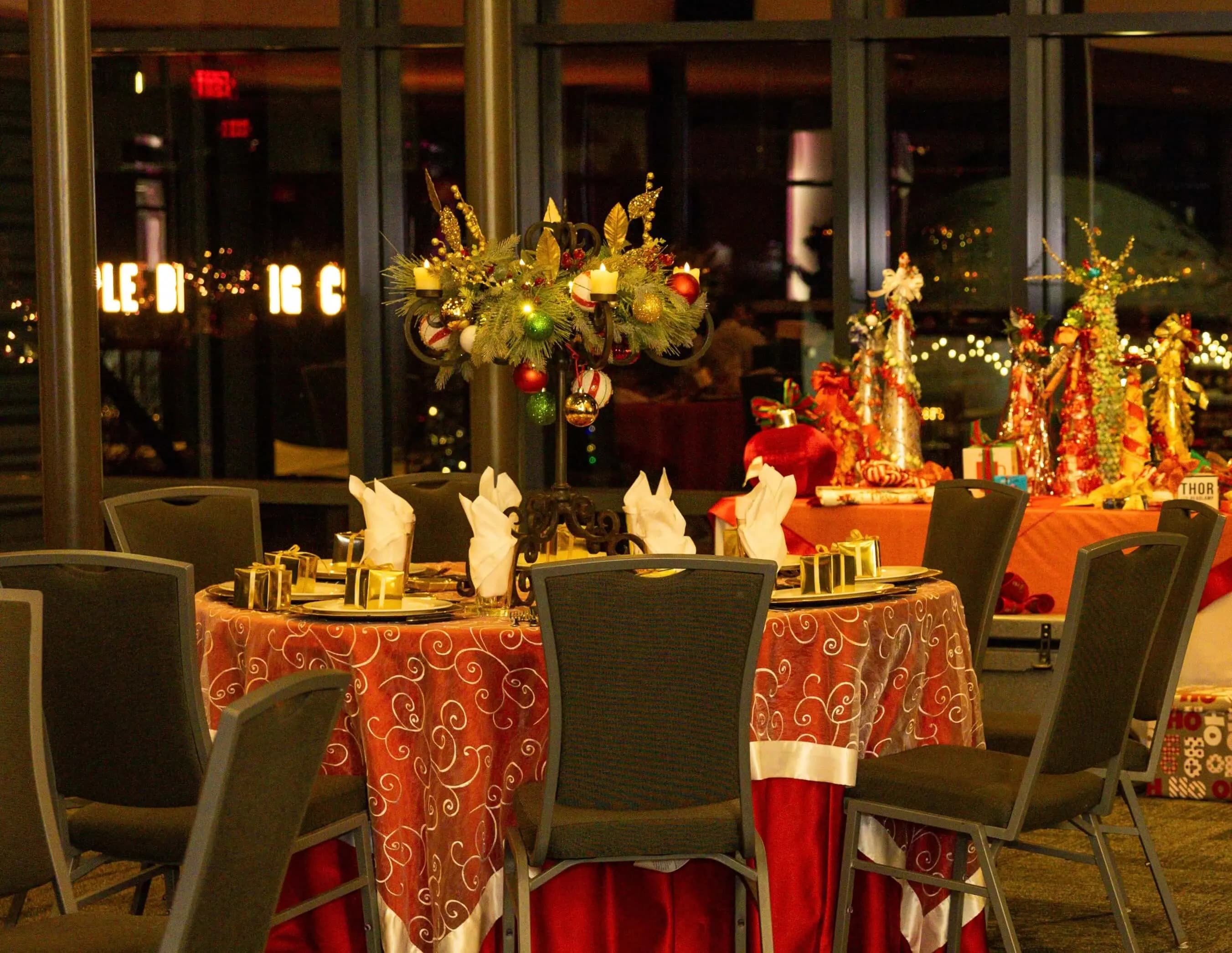 Festive holiday table setting for a corporate event