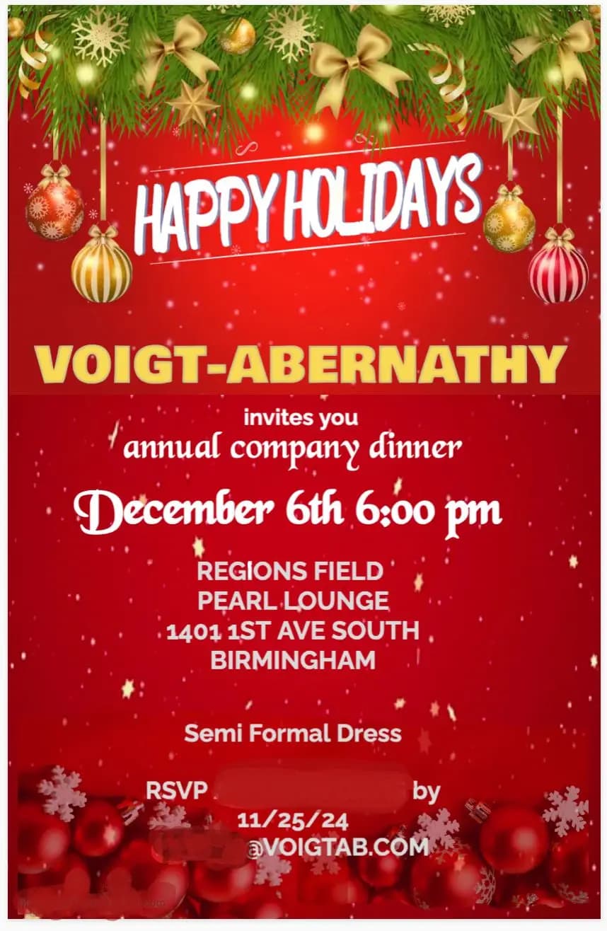 Voigt Abernathy Christmas party invitation