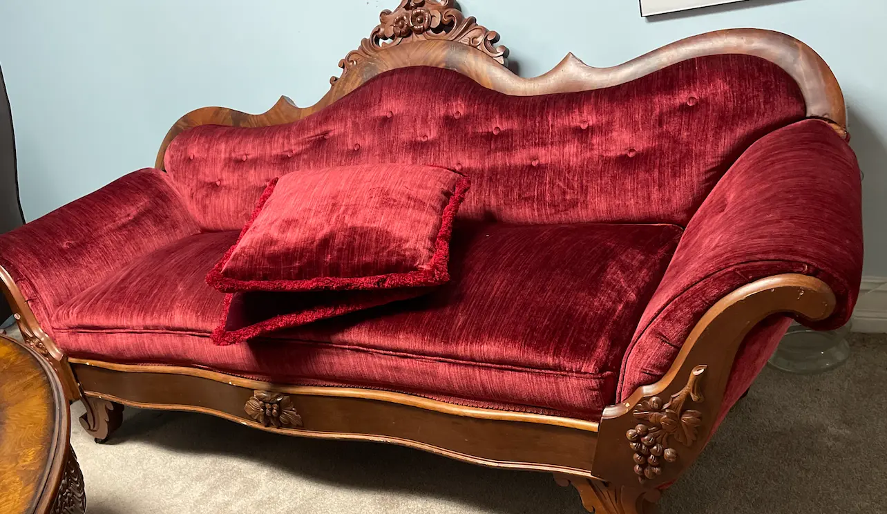 Vintage Red Velvet Victorian Sofa