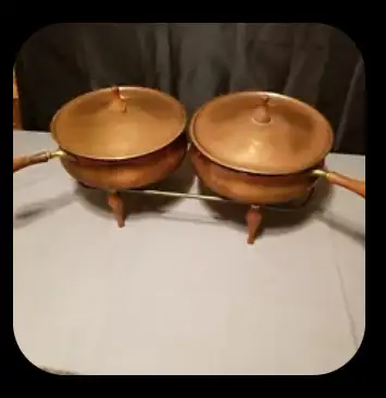 Double Copper Chafing Dish (w/ sterno) Round Twin 12 in